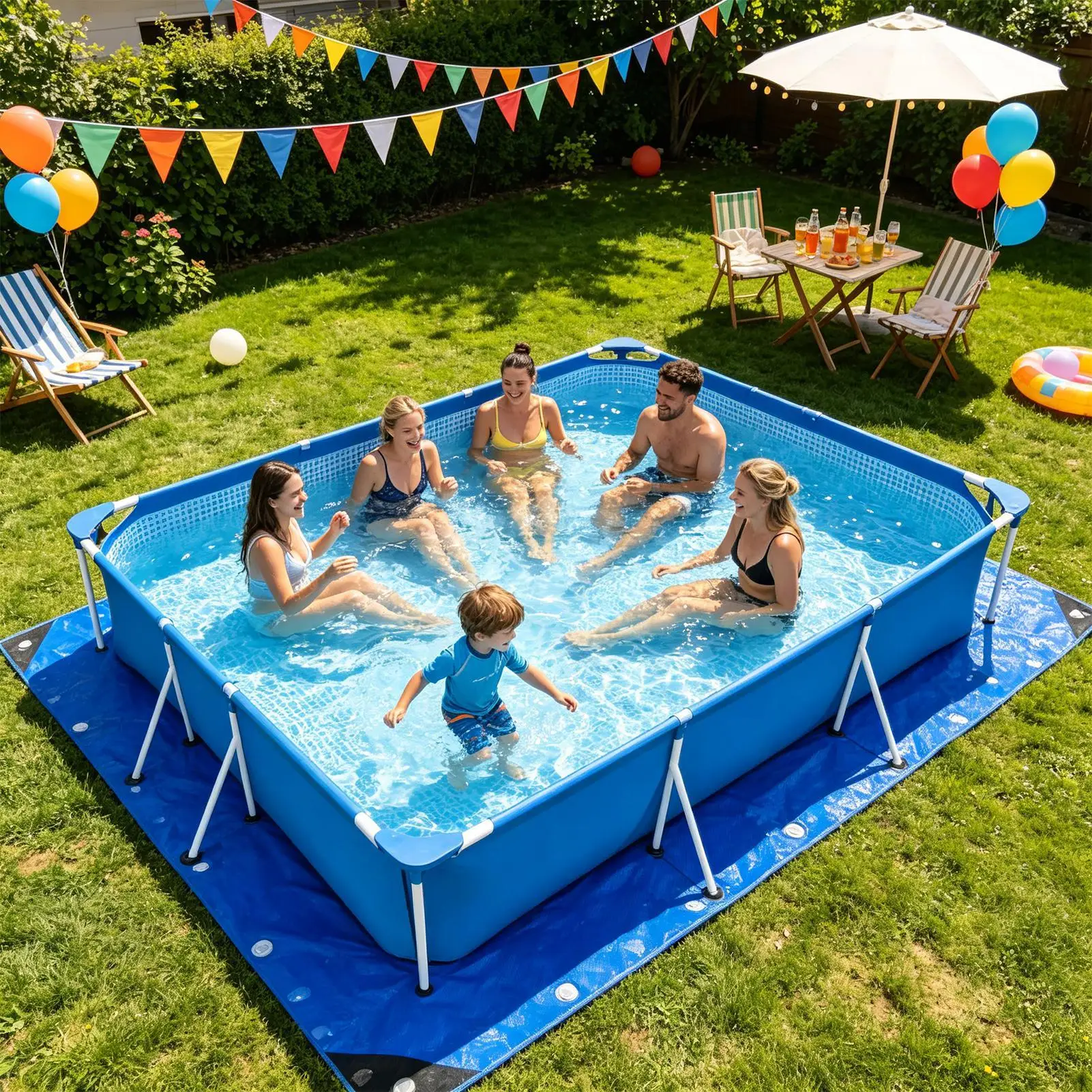 

Tarp For Under Pool Waterproof Sail Cloth Sun Shade Double-sided Foldable Rectangle Under Pool Mat For Patio Balcony Terrace