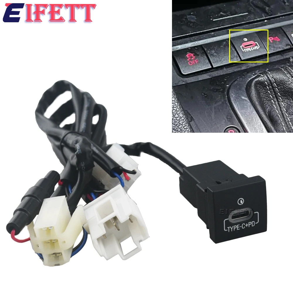 Car TYPE-C Charger PD Quick Charge Phone Charging Adapter Outlet Button For Volkswagen Golf 6 Jetta 5 MK6 Scirocco 2006-2012