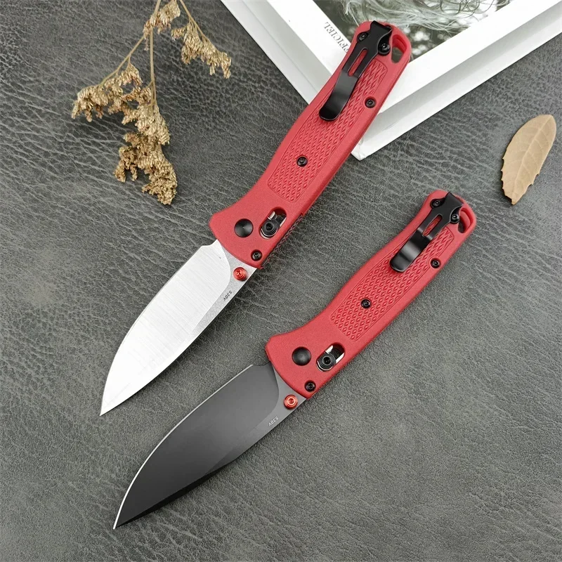 BM 535 Red Nylon Fiber Handle Pocket Folding Knife 440C Blade Portable Camping Outdoor Hunting Kitchen Multifuctional Tool Knife