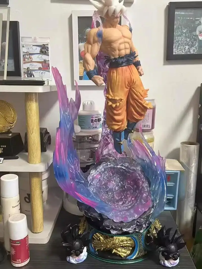 

Anime 53cm Dragon Ball Big Ultra Instinct Son Goku Can Emit Light Kakarotto Three Heads Action Figure Pvc Model Boys Toys Gifts