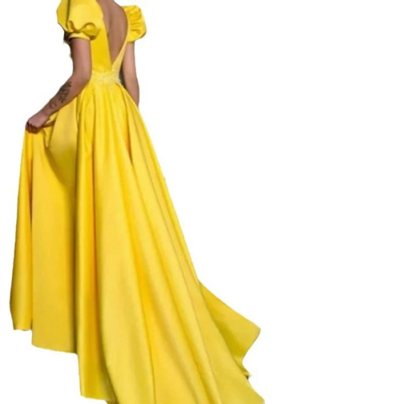 2024 Europe and America Border New Large Yellow LongHigh Waist Fashion Evening Dress