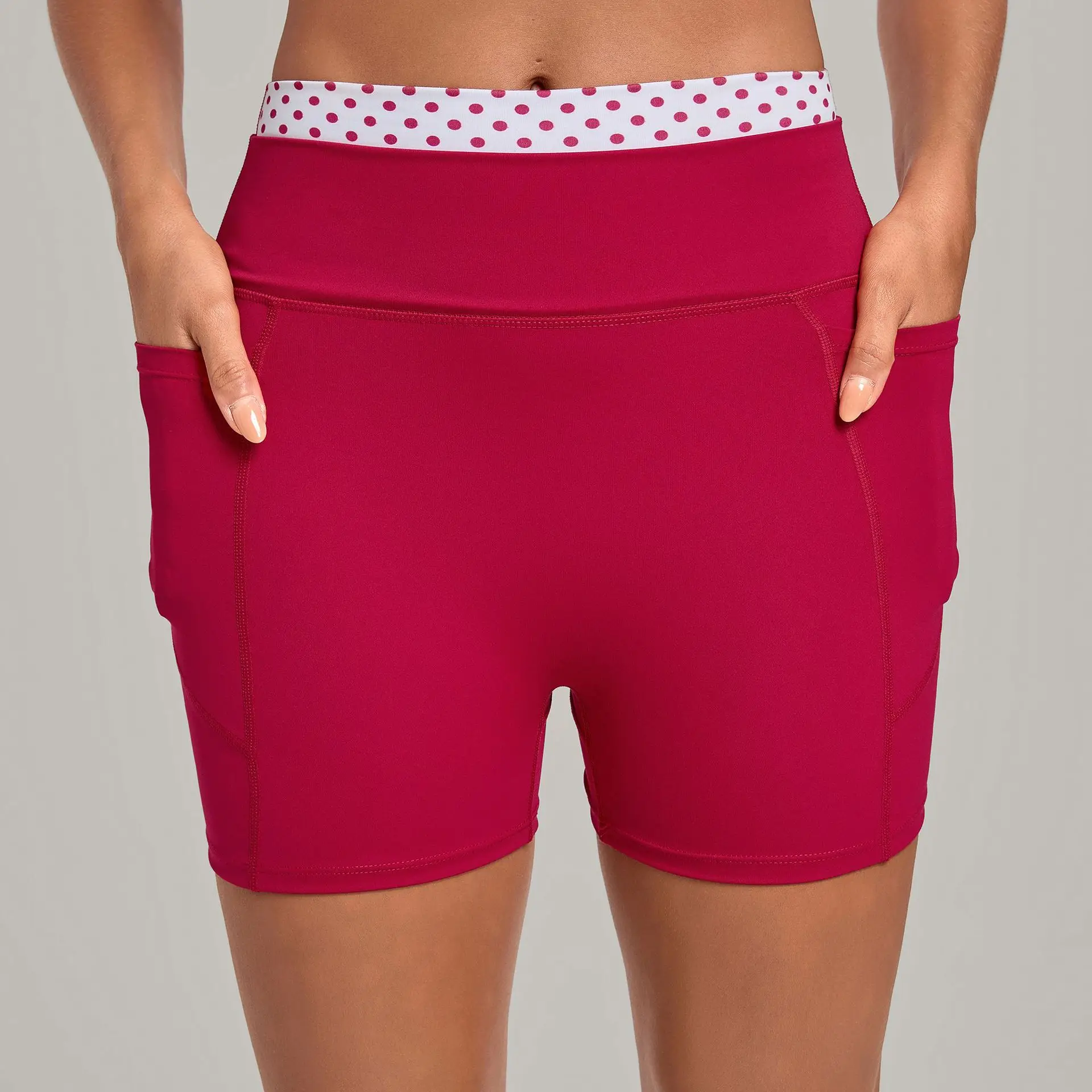 Two-piece Look Retro Print Workout Shorts with Side Pockets-High-waisted Butt-lifting Running Shorts Women Plus Size Available