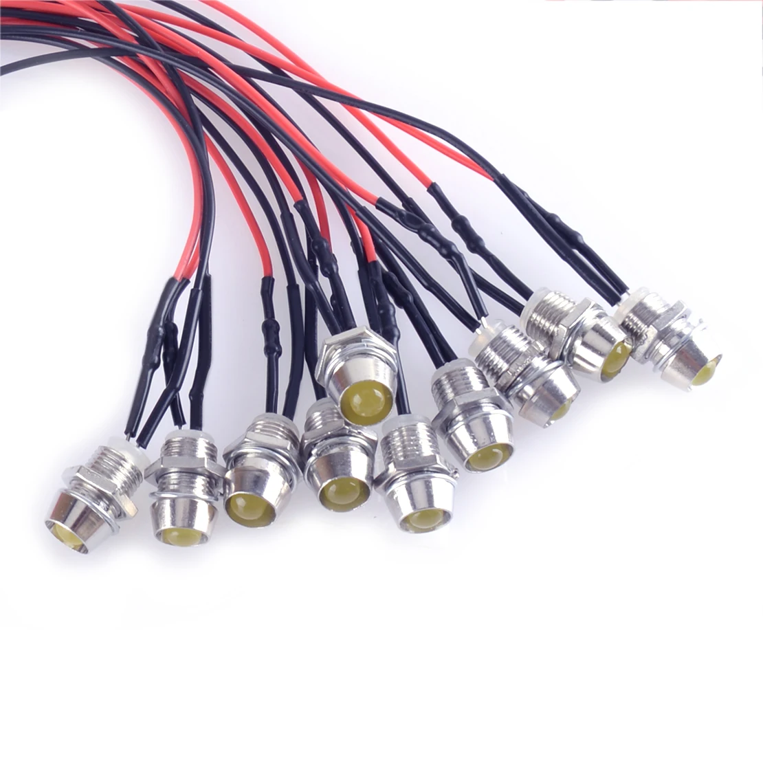 10pcs/Set DC 5-6V 8mm Universal Car Truck Boat Yellow LED Indicator Light Pilot Dash Panel Warn Lamp New