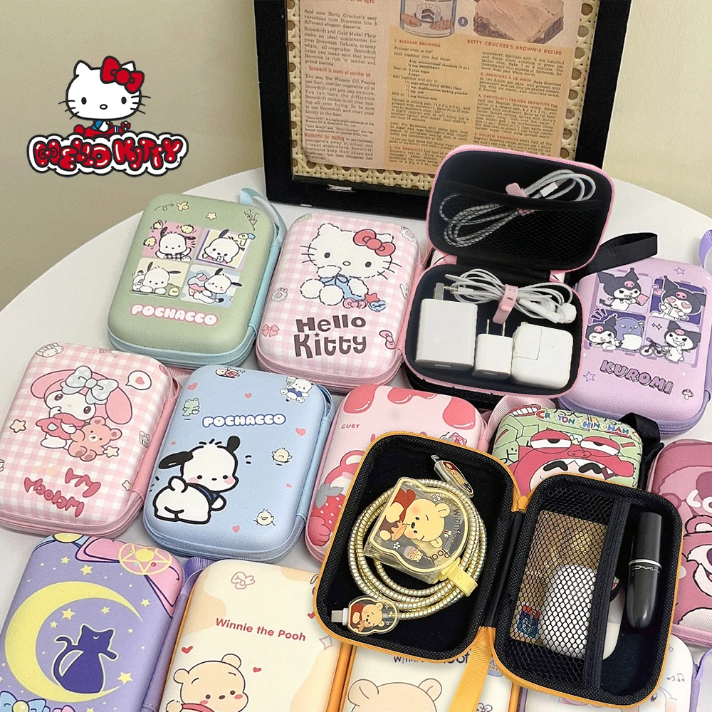 Hello Kitty Sanrio Collezione Anime Scatola di immagazzinaggio per carte Cuffie Custodia rigida Borsa per auricolari Borsa di protezione per cavo dati impermeabile Regalo