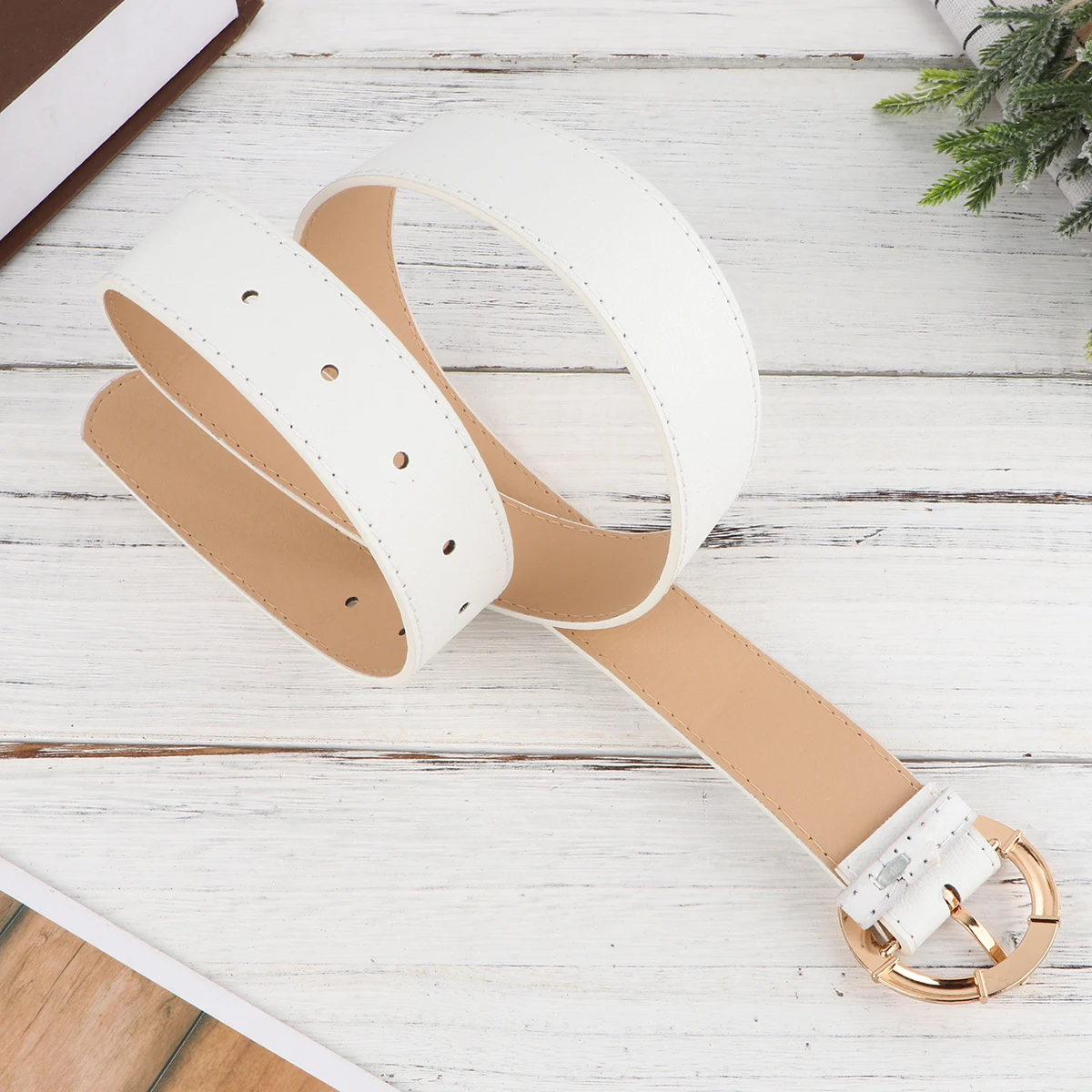 

1pc 106Cm 3.4Cm Wide Pu Waist For Women Simulated Belt Pin Buckle Solid Girdle Stylish Pattern Fashion
