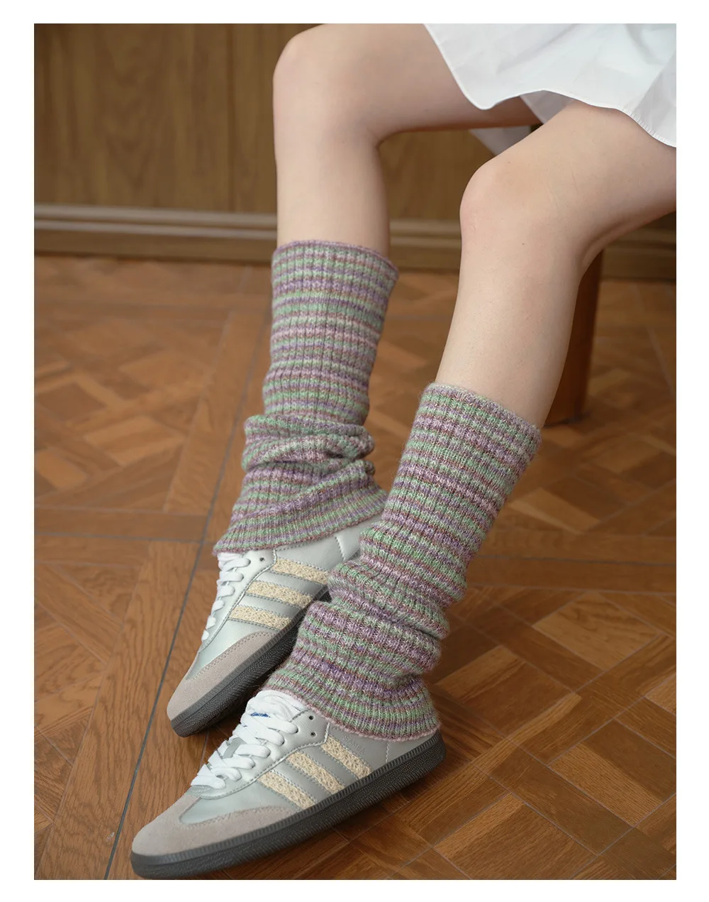 Vintage Wool Blend Knit Leg Warmers for Women Striped Gradient Y2K Style Slouch Socks Fashion Layering