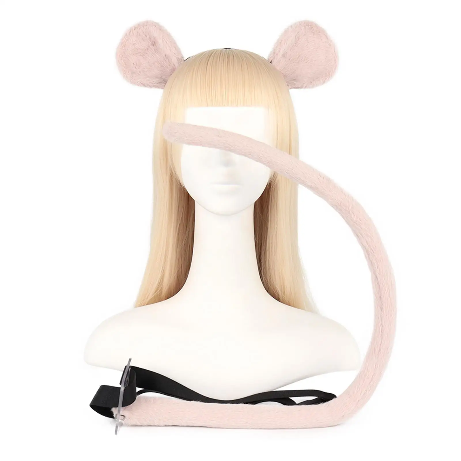 Plush Mouse Ears and Tail Set for Women Girls Halloween Cosplay Party Animal Costume Accessories with Hair Hoop Fancy Dress
