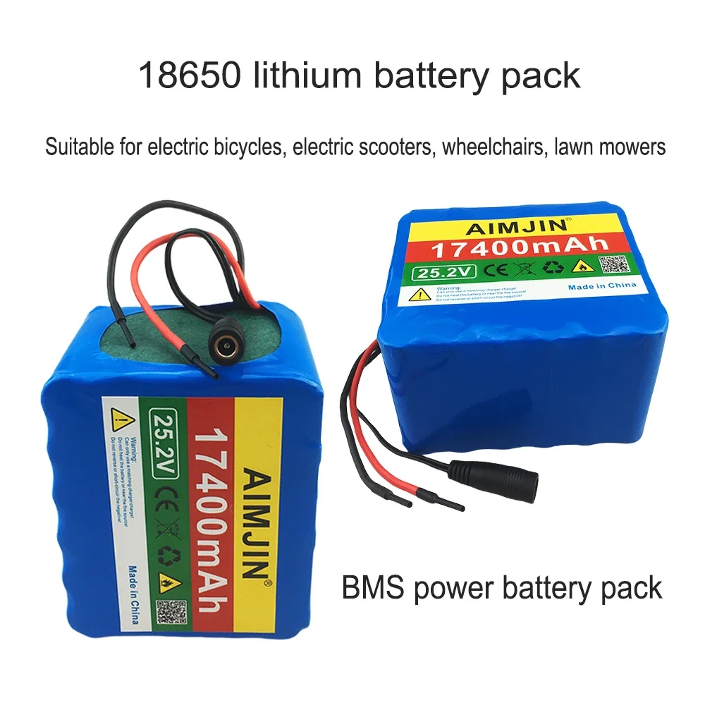 25.2v 17400mah grande capacidade 18650 bateria de lítio 6s5p bms bateria de energia, com carregador