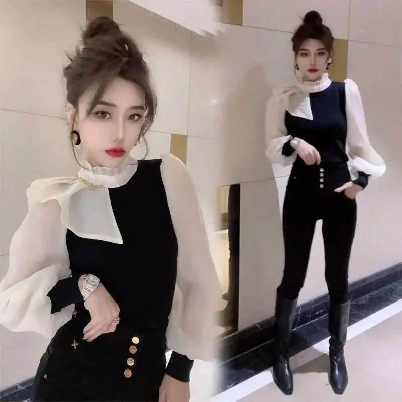 Long Sleeve Blouse Women Fashion Elegant Black Shirt Korean Style Slim Office Tops 2023 New