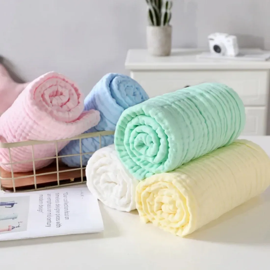 

6 Layers Baby Bath Towel Kids Swaddle Wrap Bedding Pure Cotton Bubble Muslin Blanket Infant Gauze Receiving Blanket 105*105cm