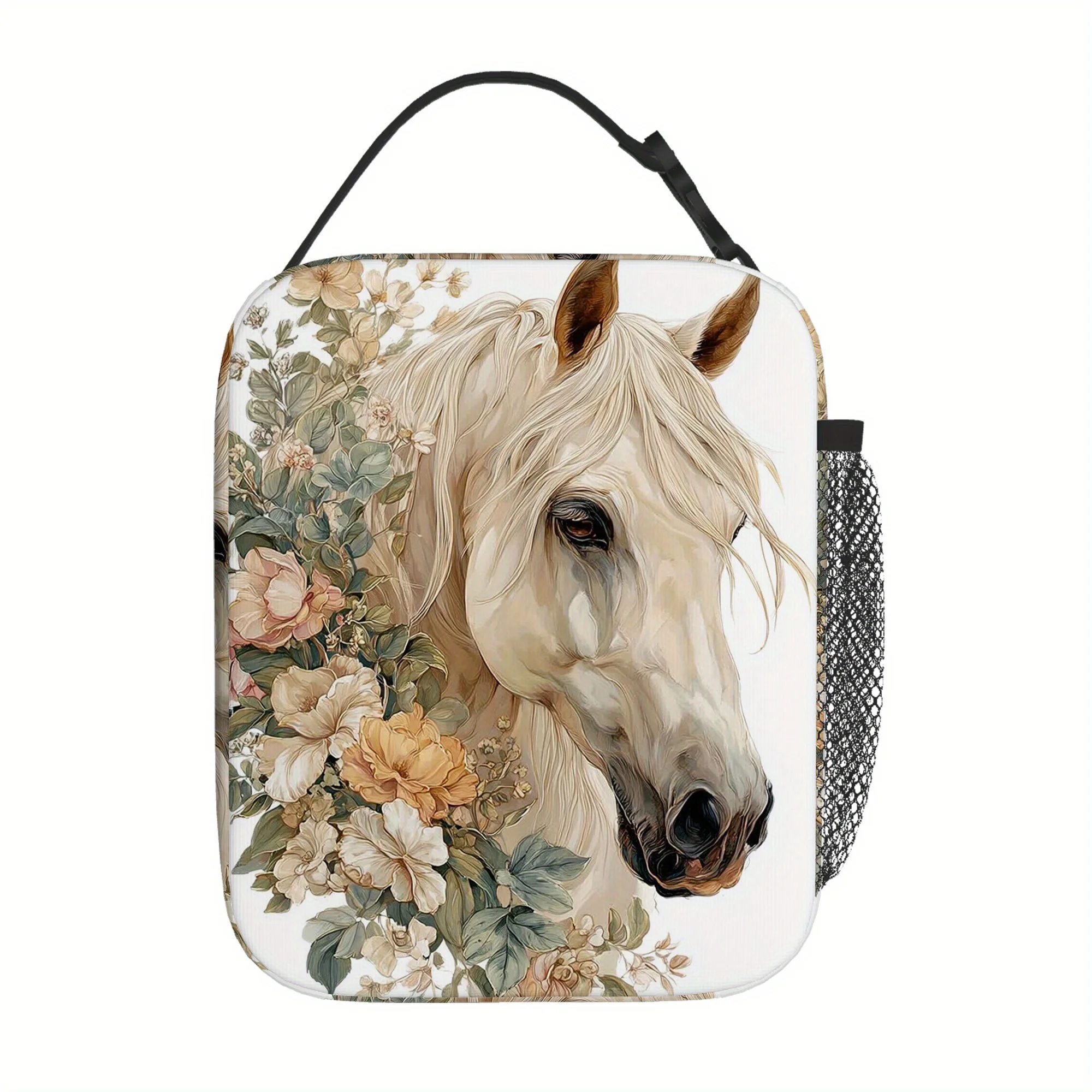 1pc a Thermal Bag Featuring a Horse Adorned with a Floral Wreath, Designed for Insulation. It Is Not Intended for Direct Food Co