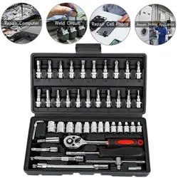 46pcs  Socket Wrench Set Motorcycle Car Repair Tool Repair Ratchet Screwdriver Combination Household DIY Mechanical Tool Box