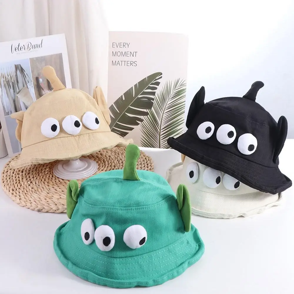 

Foldable Three Eyes Bucket Hats Sunscreen Lightweight Big Ear Fisherman Hat Breathable Large Brim Cartoon Sun Hat Fishing Caps