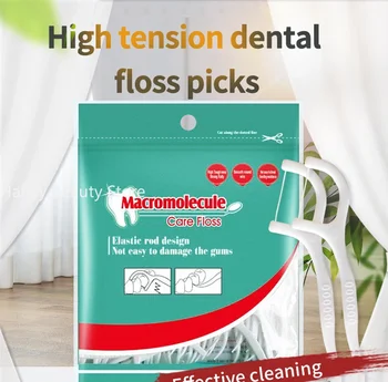 100 יחידות חוטי שיניים משפחתיים מפלסטיק עם חוט סילק דנטלי עם מקל חוטי שיניים עמידים