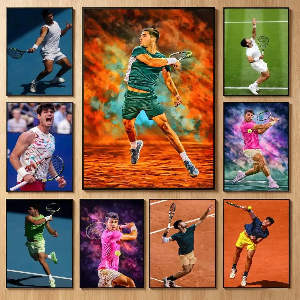 Vigorous Sportsstar C-Carlos Alcaraz Poster Classic Self-Adhesive PP Wall Sticker for Living Room Bar Decor Gift