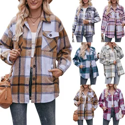 Spring Autumn Women's Coat 2 Pocket Casual Loose Shirt Jacket Women Plaid Single-breasted Outwears Women's Clothing 2024