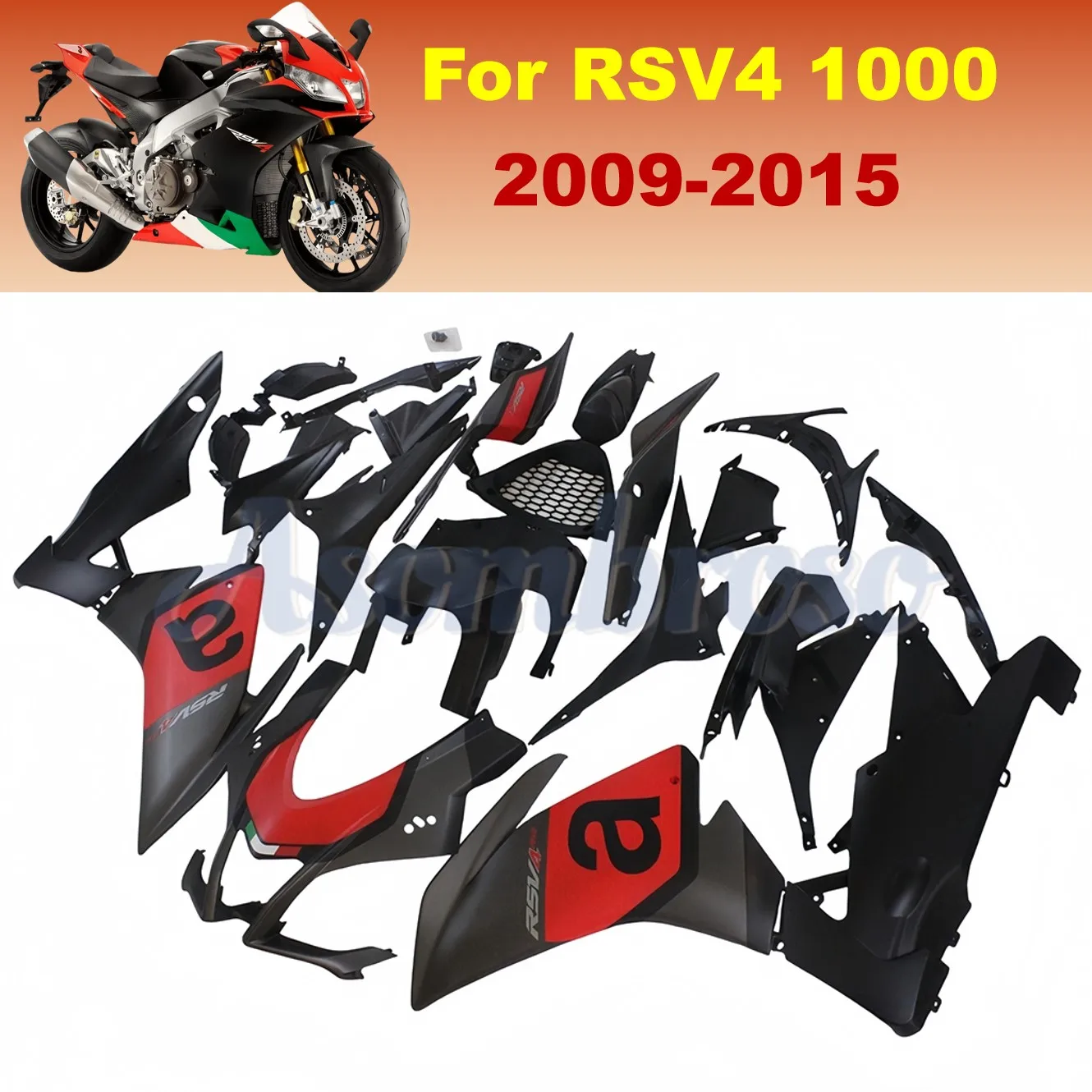 Mattschwarz-rote Verkleidung passend für Aprilia RS 1000 2009 2010 2011 2012 2013 2014 2015 RSV4-Einspritzverkleidungssatz