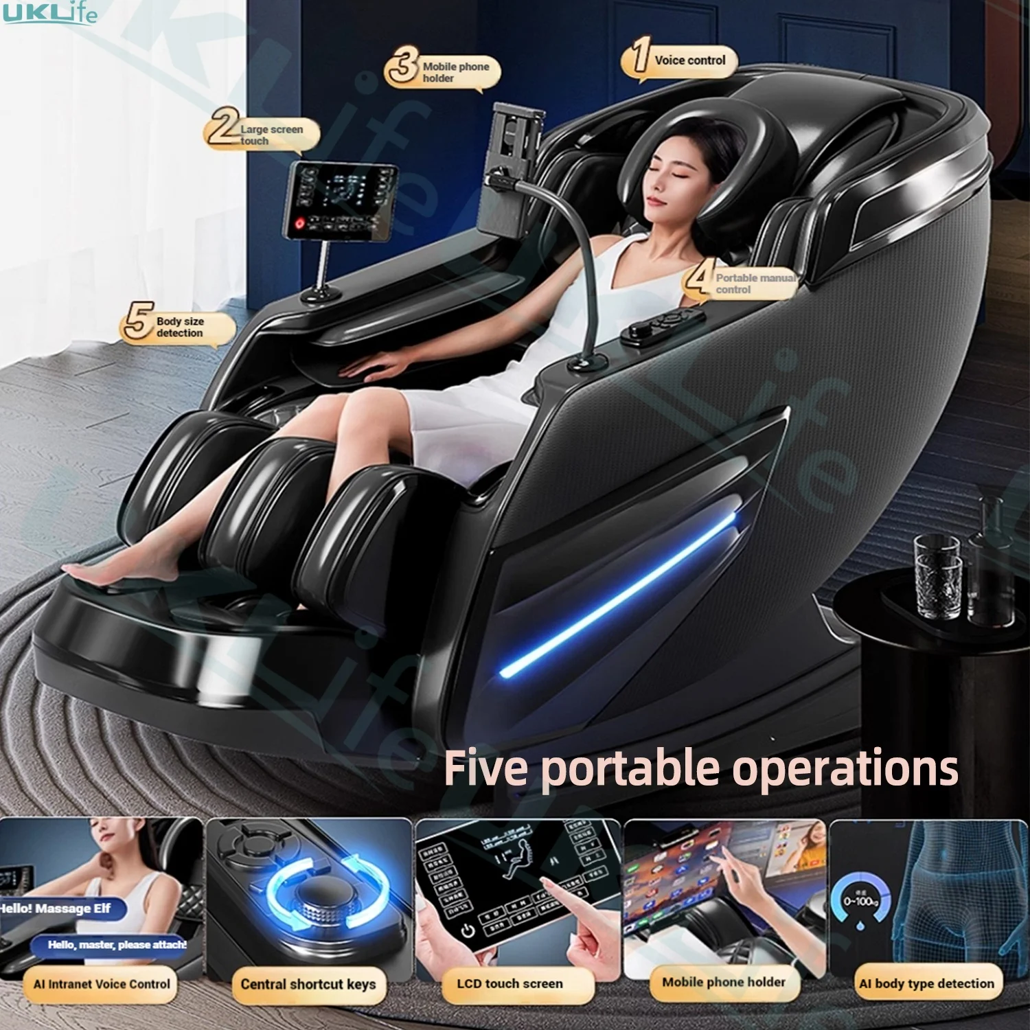 AIBionic™ 6D Jade 6-Roller Massage Chair with AI Body Detection, SL Track, Thai Stretch & Zero Gravity
