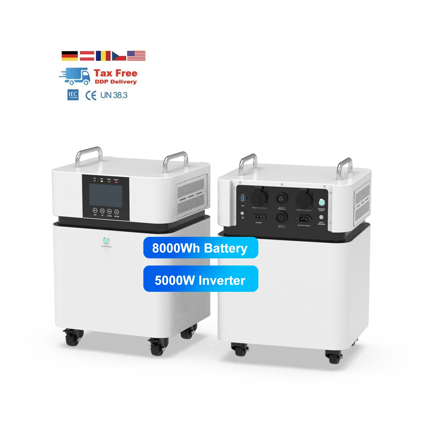 All in One Design 8kWh LiFePO4 Home Engergy Storage Battery with 5kw Inverter and 220V AC Output Plug and Play Power Station