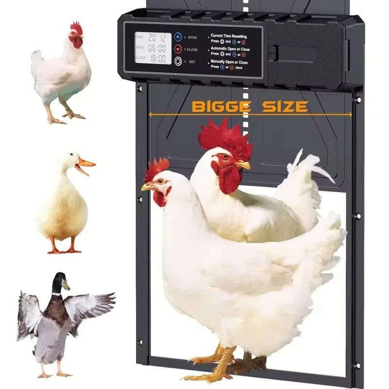 

Aluminum Automatic Chicken Coop Door with Waterproof Large Display Timer Electric Chicken Duck Door Intelligent Pinch Protection