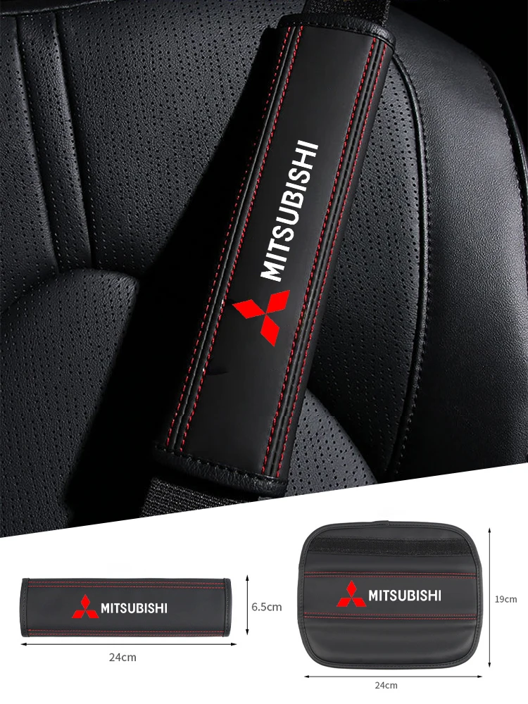 Car seat belt Nappa leather Shoulder Protector Safety Belt 2pcs For Mitsubishi Asx Lancer Outlander Pajero Ralliart Accessories