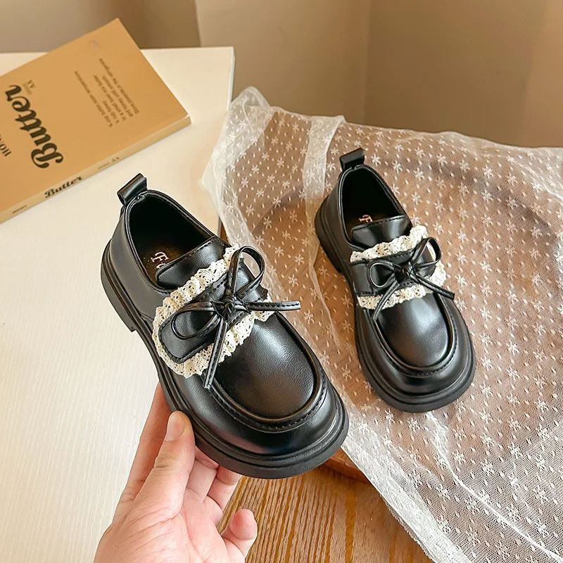 

French Girl Shoes 2026 Spring New British Kids Leather Shoes Lace Bow Princess Shoe Performance Shoes Versatile Women's Shoe여아구두