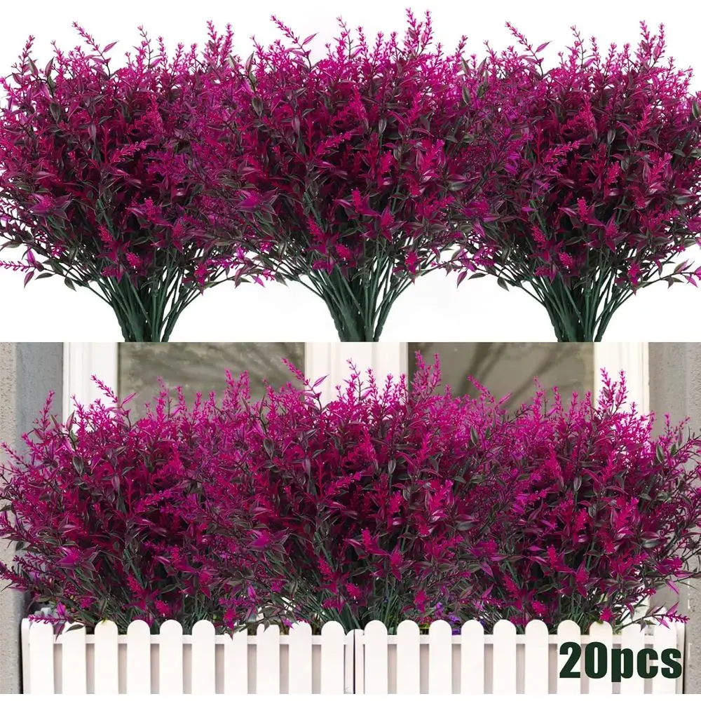 UV-Resistant Outdoor Artificial Flowers, Spring Decor, Plastic Greenery, Hanging Planter for Home and Garden (Fuchsia)