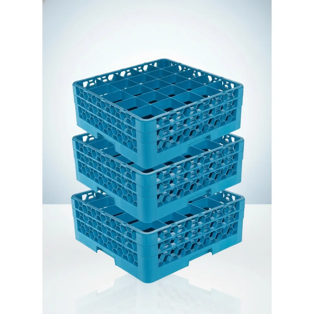 

25-Compartment Glass Rack with Extenders, Blue, 7.12" - Durable Dishwasher-Safe for Bars & Restaurants