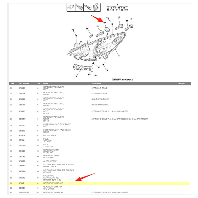 6203E1 410272510111 غطاء المصباح الأمامي لسيتروين C4 II C6 DS4 لبيجو 307 308 407 RCZ غطاء المصباح الأمامي