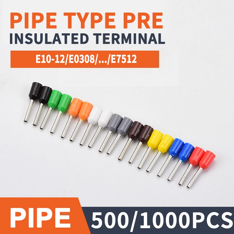 1000/500 pcs copper cable insulated connector terminal Crimping terminal Cold insulated terminal VE0508 7508 1008 1508 2508 4009