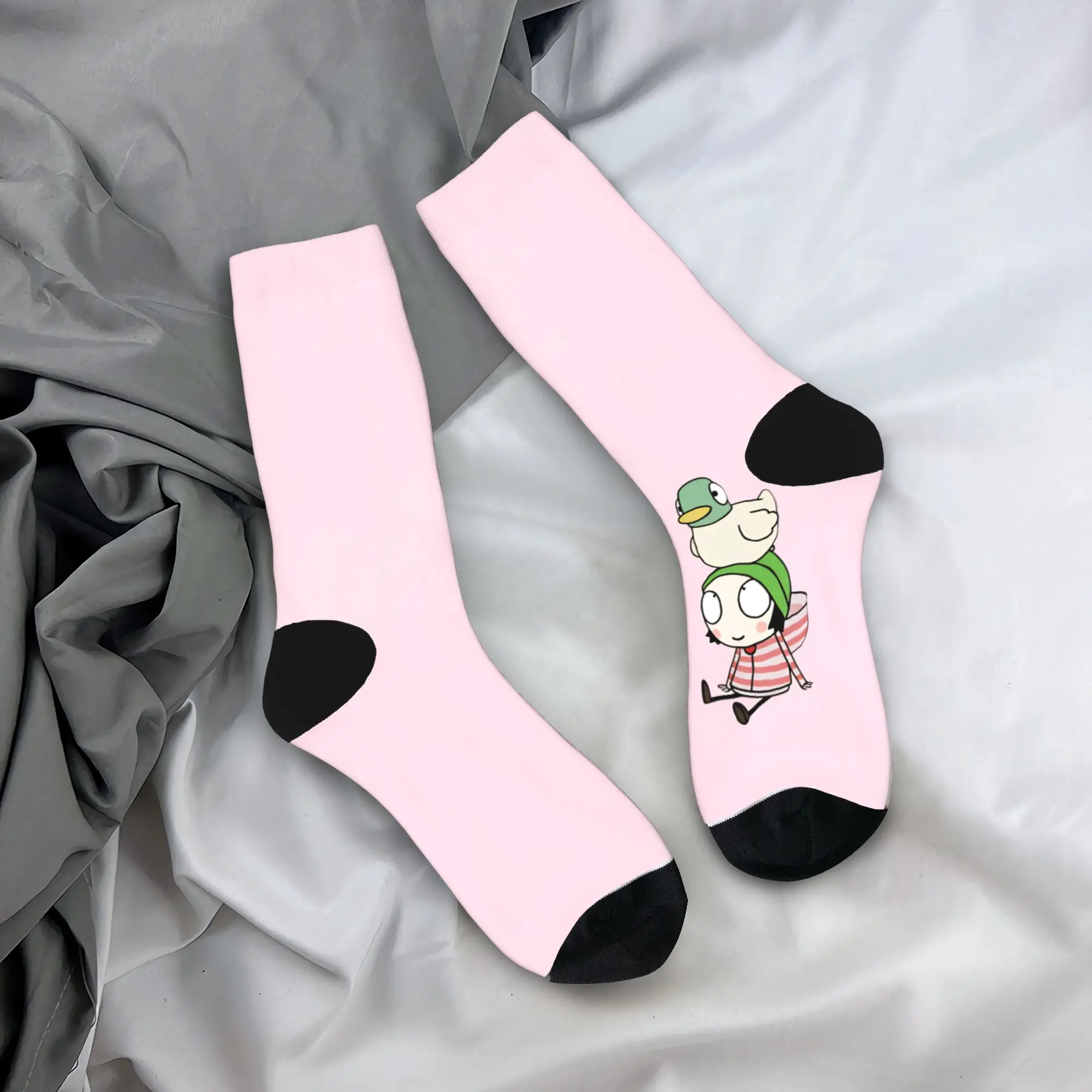 Sarah And Duck Stockings  Pattern Vintage Socks Autumn Non Skid Socks Men Skateboard Soft Breathable Socks