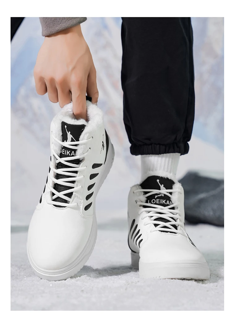 Herren Winter-Sneaker mit Fleecefutter, hohe Schnürschuhe mit Lederobermaterial, rutschfester Sohle, warme Freizeitschuhe für den täglichen Gebrauch. – Detail 7