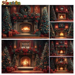 Mocsicka Winter Christmas Photography Backgrounds Fire Xmas Tree Holiday Party Adults Children Photo Backdrops Studio Props