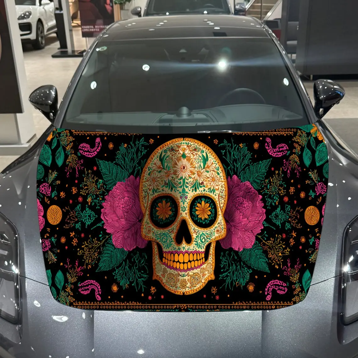 

Sugar Skull and Purple Flower - Starry Sky Auto Cover Sticker, Waterproof and Self-adhesive Car Hood Decal, Auto Vinyl Wraps, Co