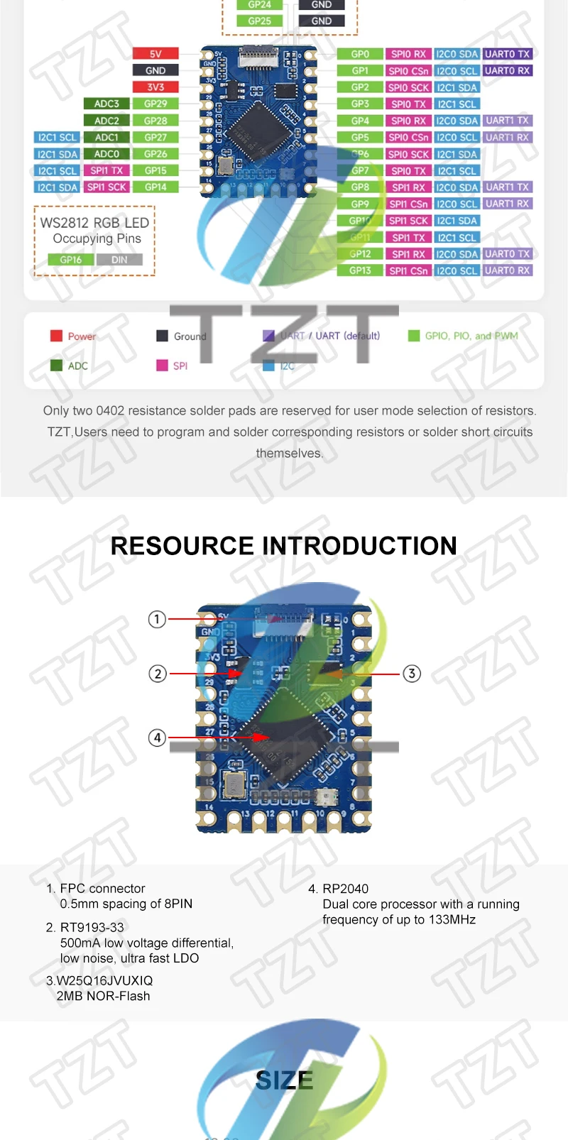 TZT RP2040-Tiny Development Board Modul RP2040 Für NULL Raspberry Pi PICO USB Typ C Schnittstelle 264 KB SRAM 2 MB Flash Für Arduino – Detail 4