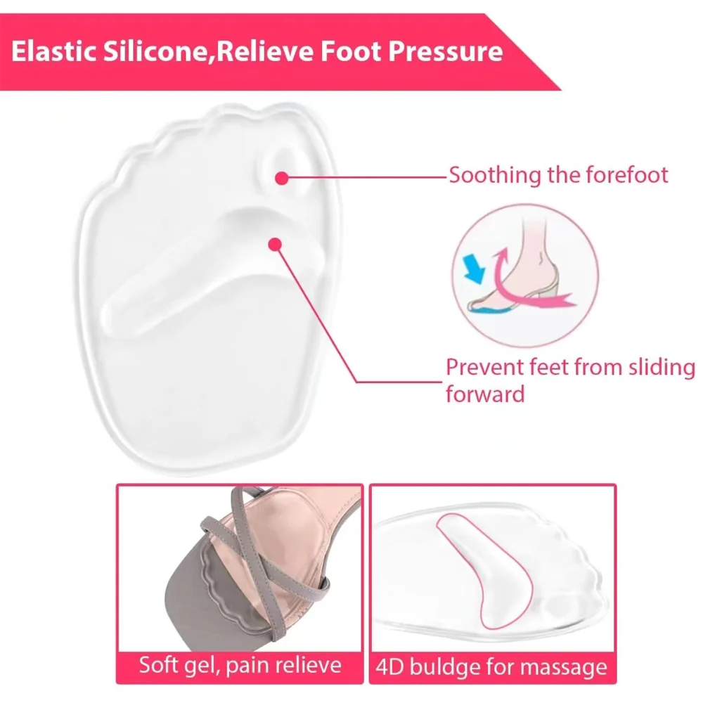 Silicone Forefoot Pads for Women High Heel Shoes Anti-Slip Inserts Anti-Pain Foot Pads for Shoes Women's Sandals Gel Insoles