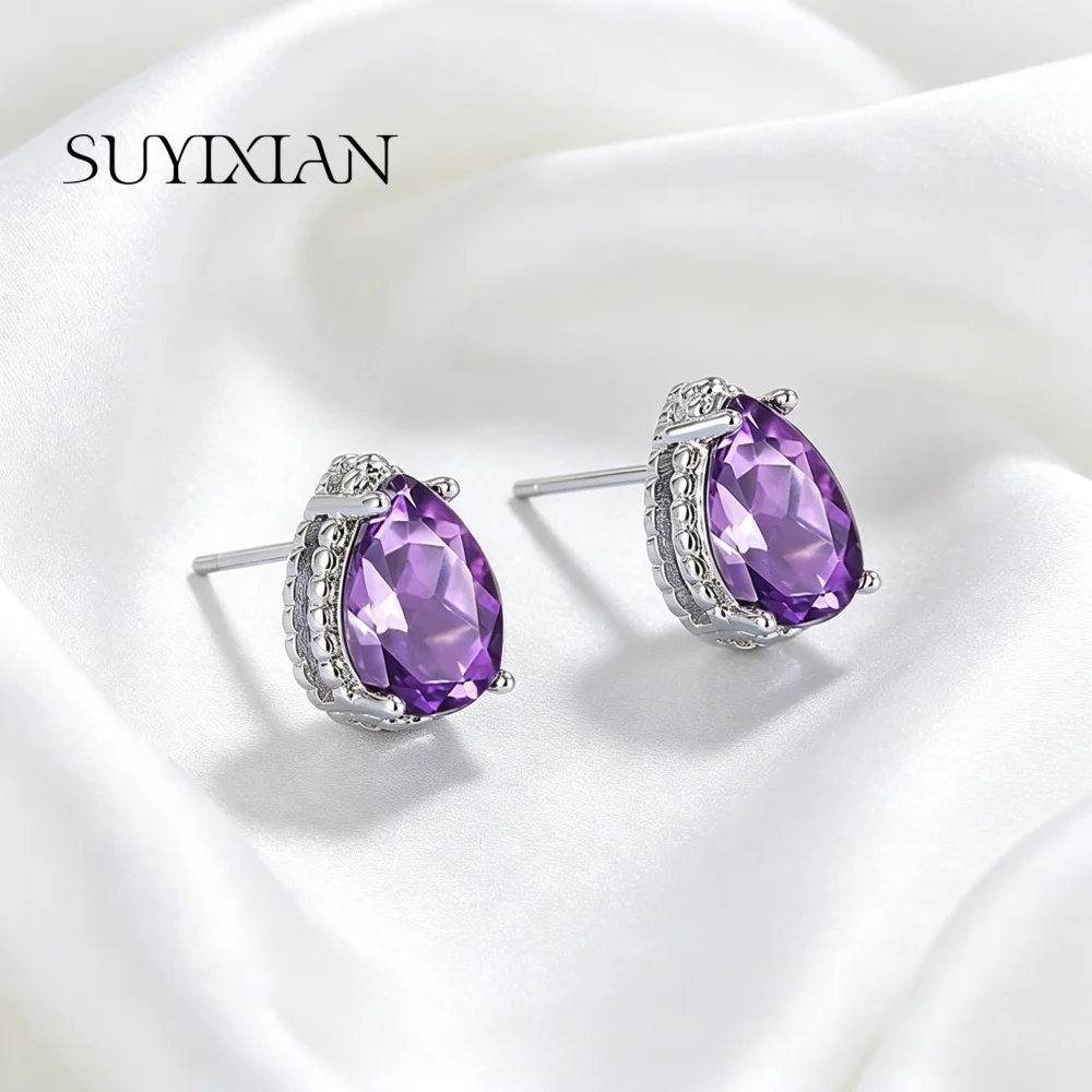 925 Sterling Silver Fashion Drop Color Zircon Stud Earrings, Anniversary, Birthday, Wedding, Party Gifts, Ladies Jewelry