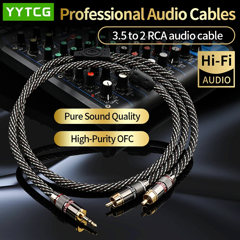 YYTCG HiFi 3.5 مللي متر إلى 2rca AudioCable 6N OFC AUX 3.5 مقبس استريو RCA YSplitter كابل ل MP3 MP4 PC مكبرات الصوت خلاط
