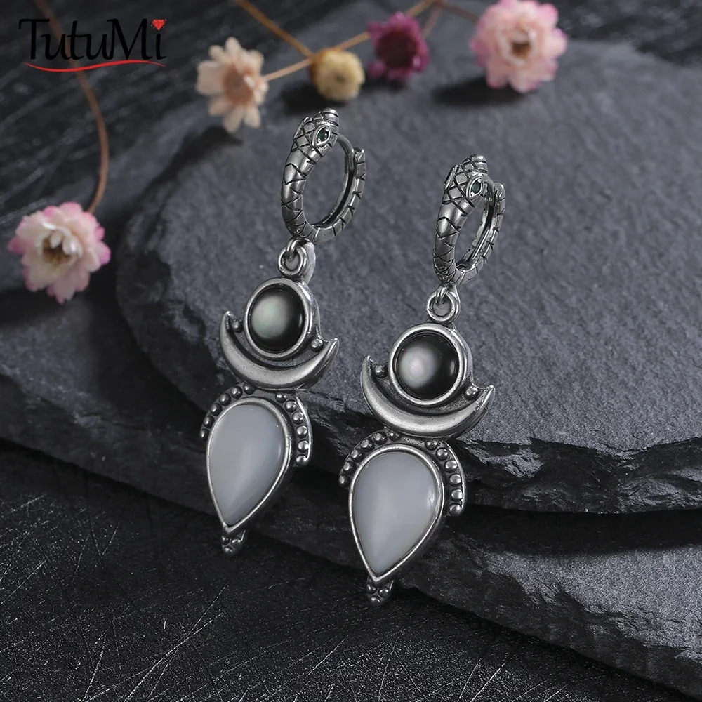 925 Sterling Silver Natural Shell Drop Earrings for Women Gift Hoop Vintage Earring Jewelry