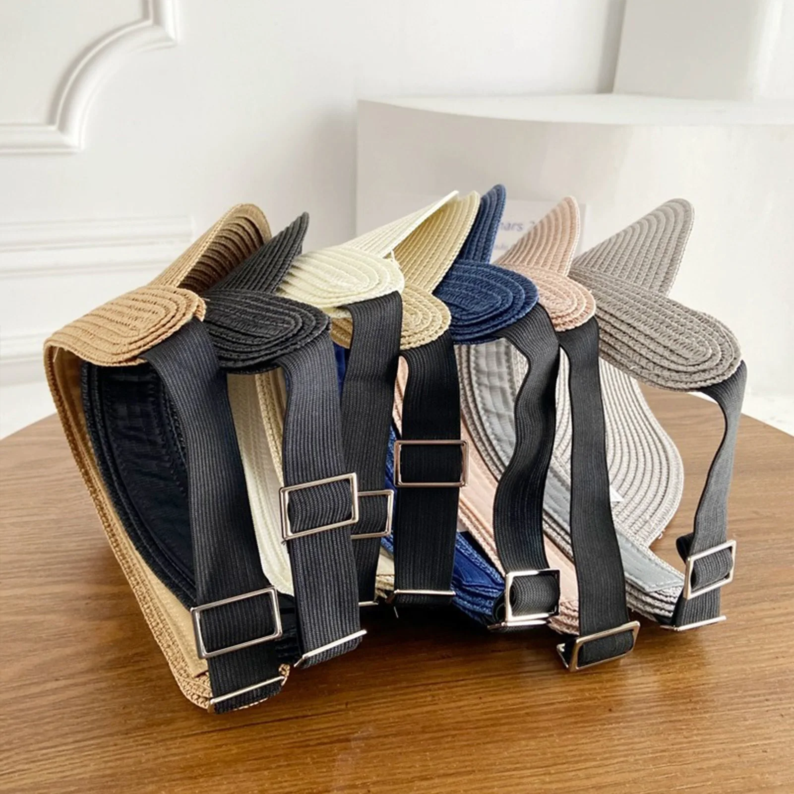 الصيف شاطئ قبعة الشمس النساء المحمولة للطي واسعة الحواف القش قبعة الموضة على شكل الجوف العلوي القش قبعة الفتيات دلو القبعات السفر #5