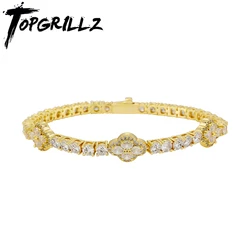 TOPGRILLZ Iced Out 4mm Zirconia Tennis Bracelet Flower Four Leaf Clover CZ Chain with Spring Buckle For Women Men Jewelry
