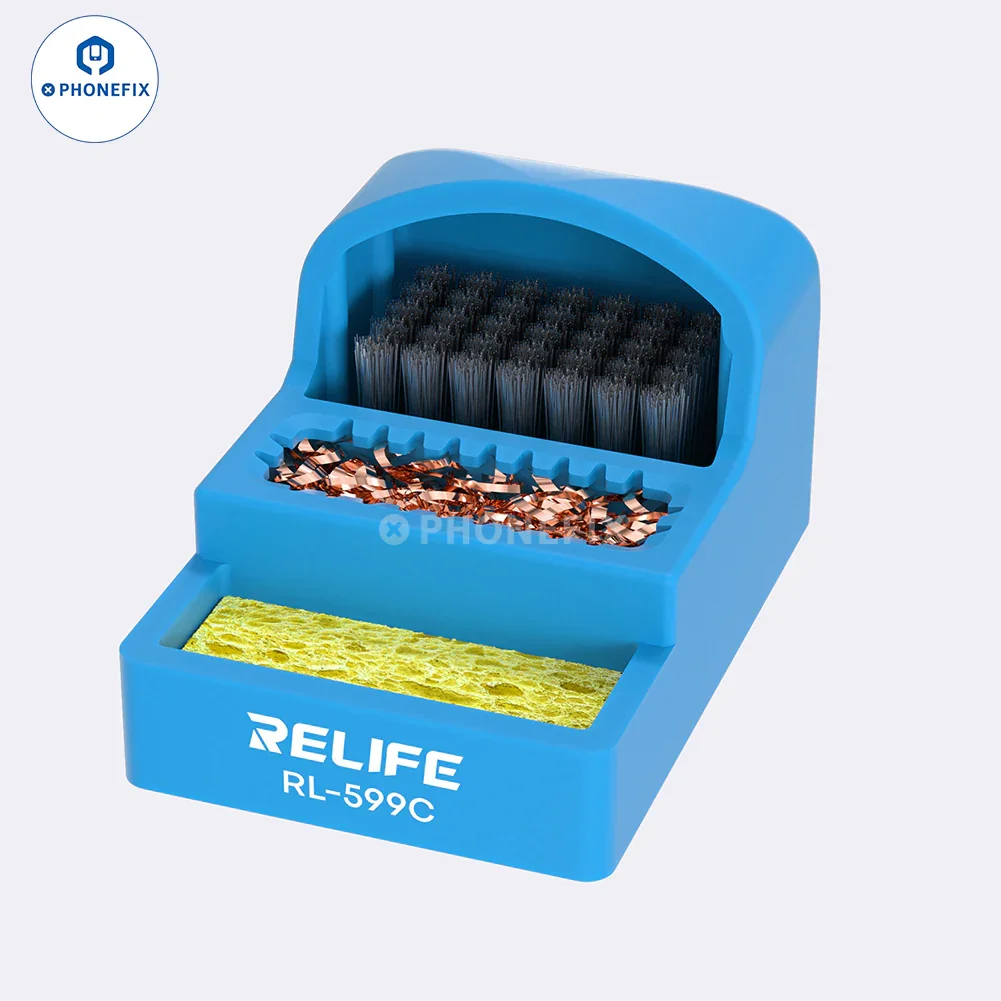 Imagem -06 - Relife Ferro de Solda Dicas Cleaner Box Escova de Aço Universal Esponja Fio de Cobre Pontas Reflashing Rl599c em 1