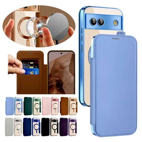 Google Pixel 9 Pro XL 9A 8A 7A 자기 무선 충전 카드 슬롯 홀더 전화 커버 용 플립 지갑 Magsafe 케이스