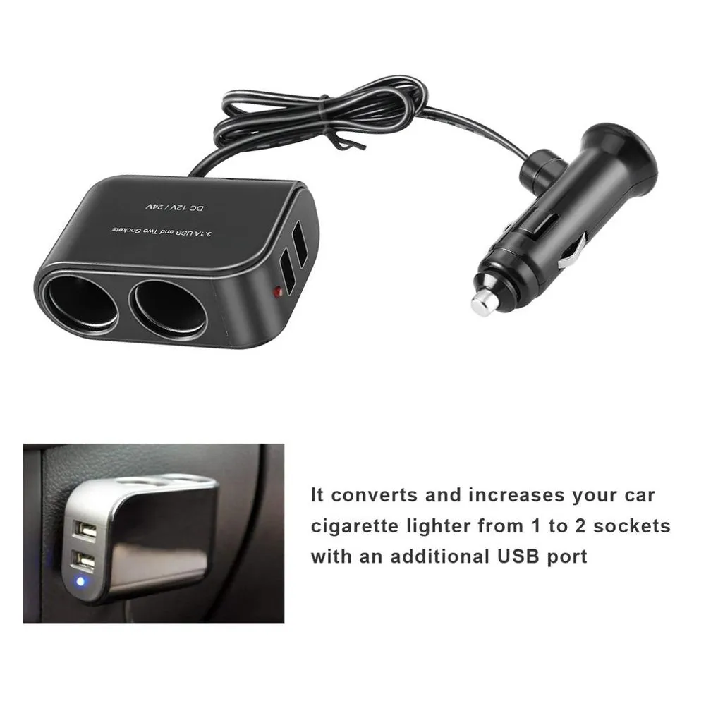 Stay powered up and connected during your journeys with this 12V car adapter with dual USB ports and multiple plugs
