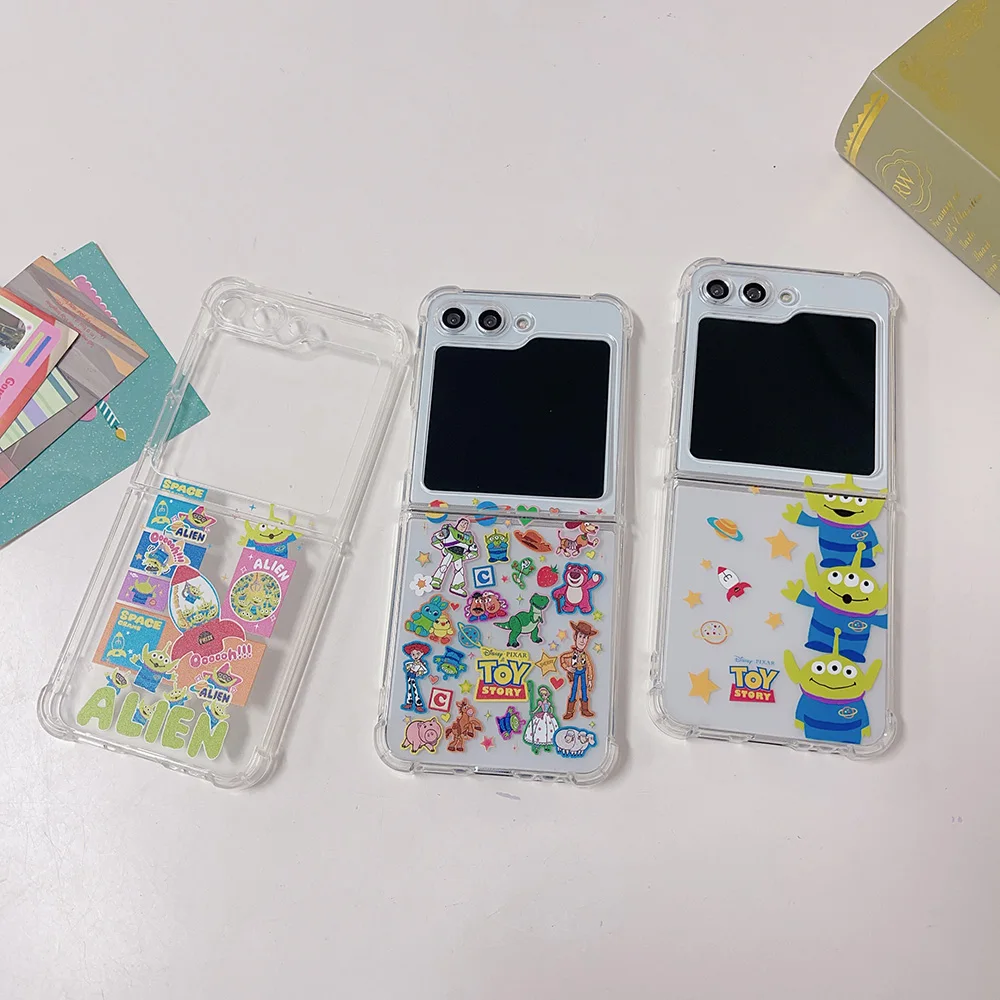 Cute Toy Story Alien Case for Samsung Galaxy Z Flip 6 5 4 3 flip6 Flip5 Flip4 Flip3 Transparent Soft TPU Shockproof Cover