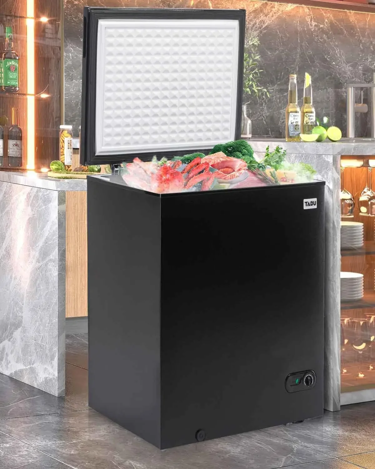 10.0 Cu Ft Chest Freezer, Deep Freezer with Removable Storage Basket, Top Open Door Chest Freezer, Black Freezer with 7 Level Ad