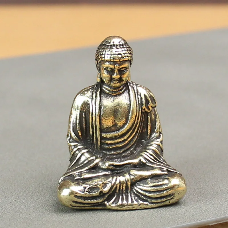 Retro Pure Brass Tathagata Small Seat Buddha Miniatures Office Living Room Car Home Decoration Accessories Festivals Gifts