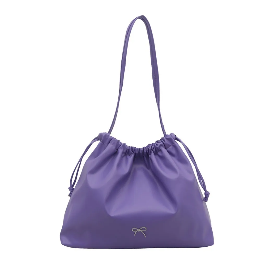 Versatile Pleated Bucket Bag Large Capacity Multifunctional Drawstring Bag Solid Color Tote Bag Women