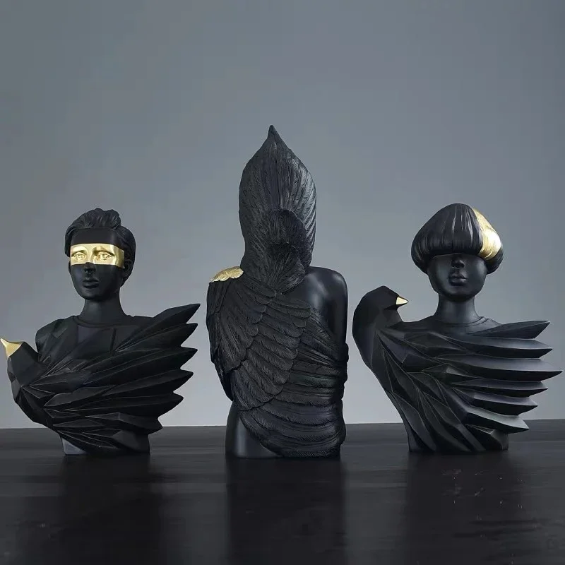 

MGT-Nordic Resin Sculpture for Living Room, Black Eagle and Man, Art Decoration, Study Light, Luxury Furnishing