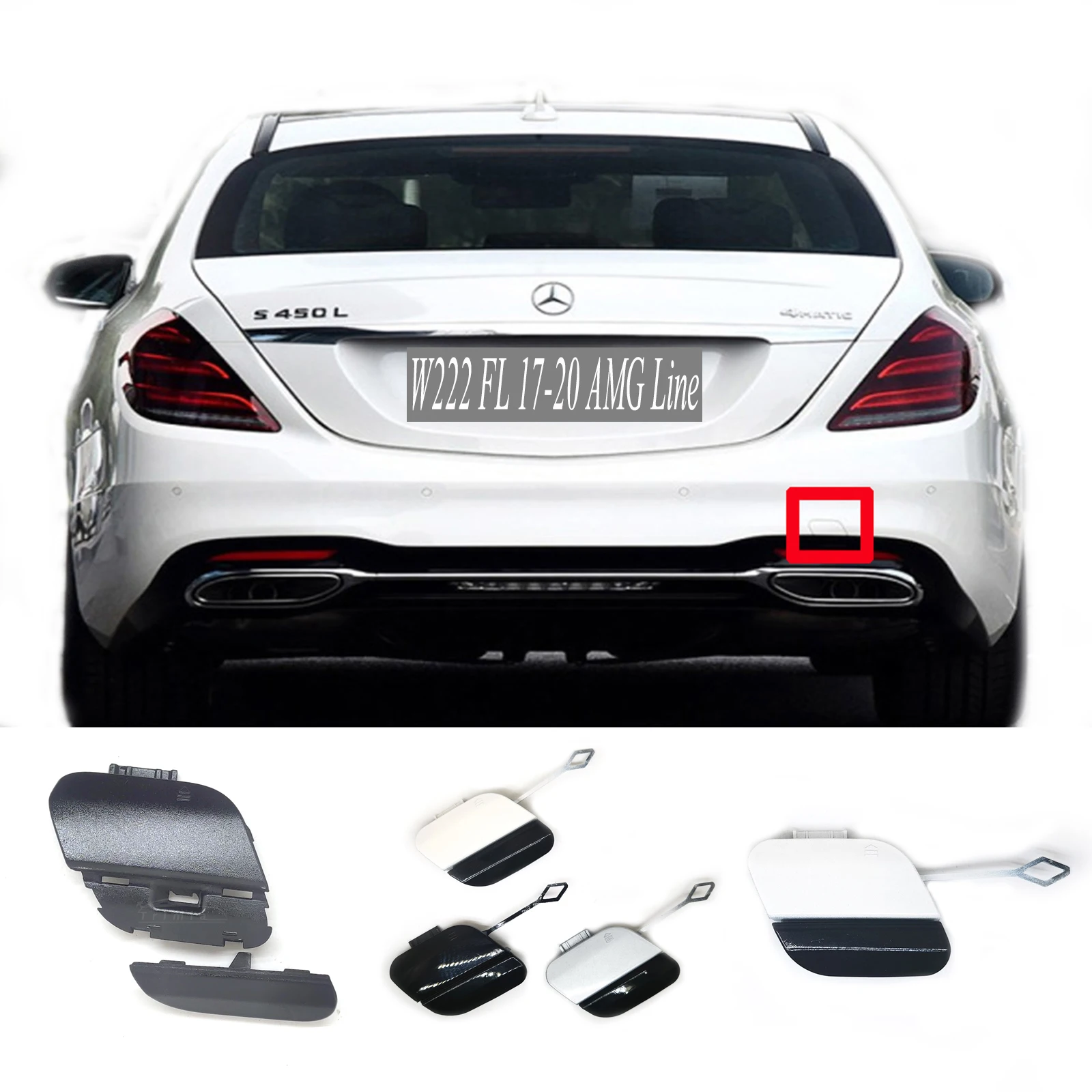 

Заглушка буксировочного крюка 2-в-1 для Mercedes-Benz S-Class W222 AMG Line 2018-2020 (для S350, S400, S550, S600, S63AMG 4Matic)